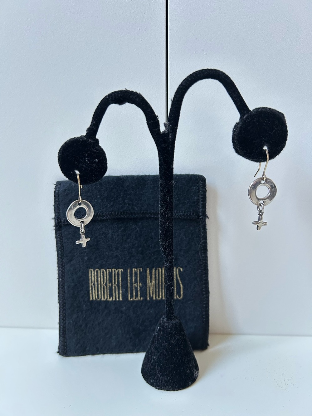 Robert Lee Morris Silver Circle & Cross Drop Earrings